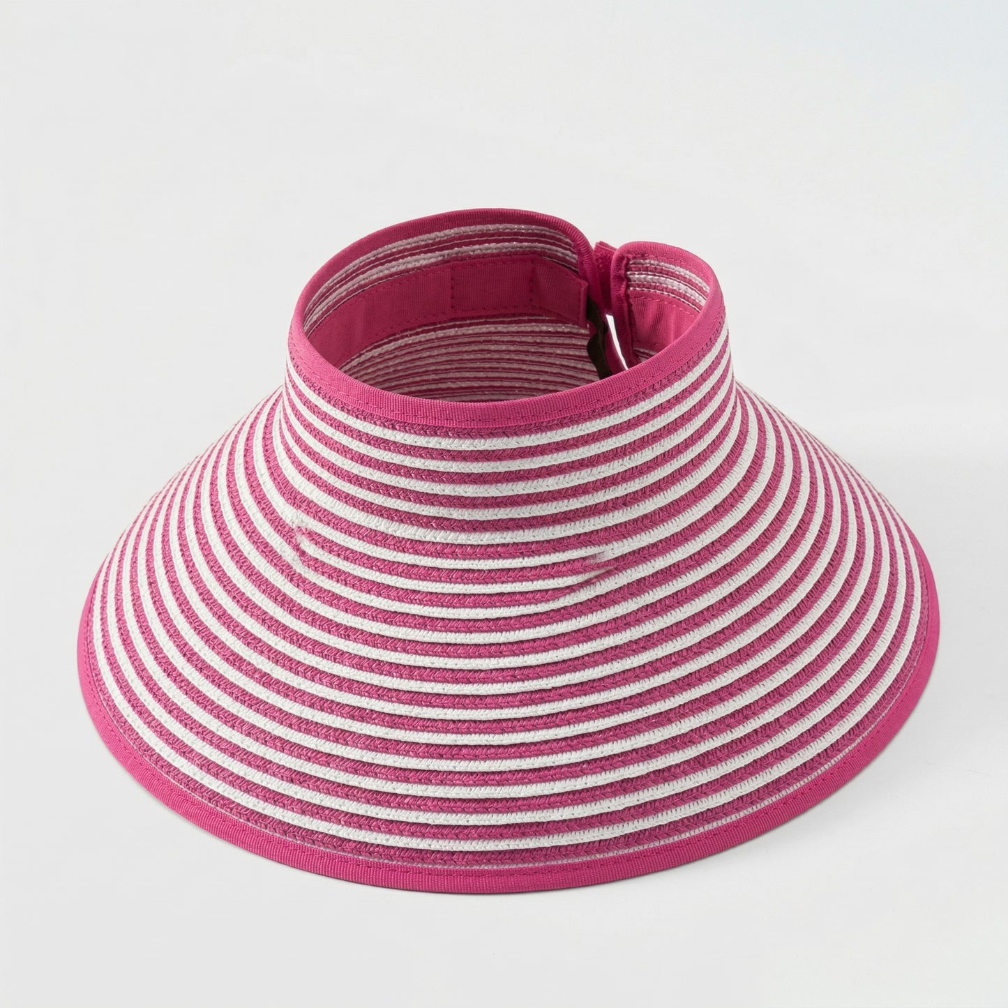 Roll-Up Straw Visor Hat Wide Brim Striped Sun Hat Bow Adjustable Open Top Beach Cap