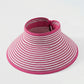Roll-Up Straw Visor Hat Wide Brim Striped Sun Hat Bow Adjustable Open Top Beach Cap