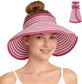 Roll-Up Straw Visor Hat Wide Brim Striped Sun Hat Bow Adjustable Open Top Beach Cap