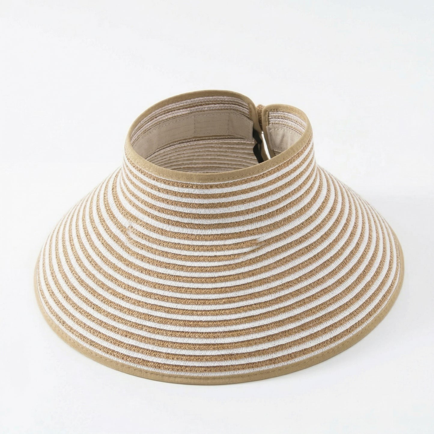 Roll-Up Straw Visor Hat Wide Brim Striped Sun Hat Bow Adjustable Open Top Beach Cap