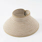 Roll-Up Straw Visor Hat Wide Brim Striped Sun Hat Bow Adjustable Open Top Beach Cap