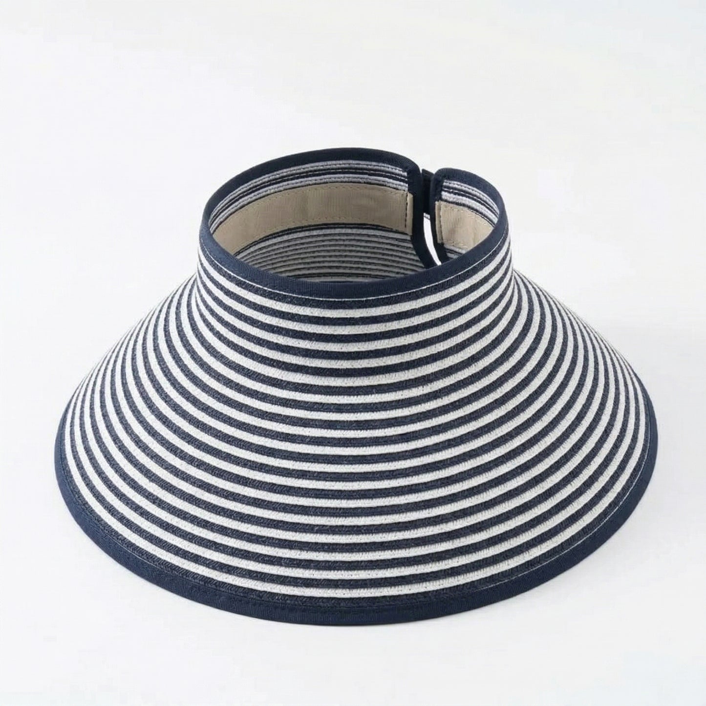 Roll-Up Straw Visor Hat Wide Brim Striped Sun Hat Bow Adjustable Open Top Beach Cap