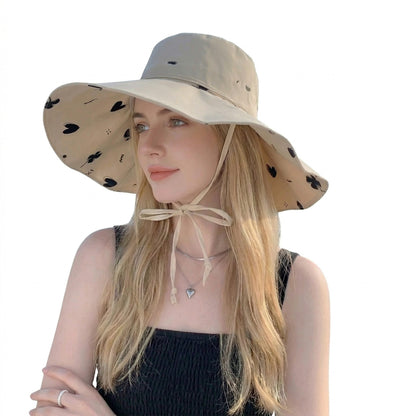 Reversible Bucket Hat Wide Brim Sun Hat Floral Print Adjustable Chin Strap Outdoor Beach Hat