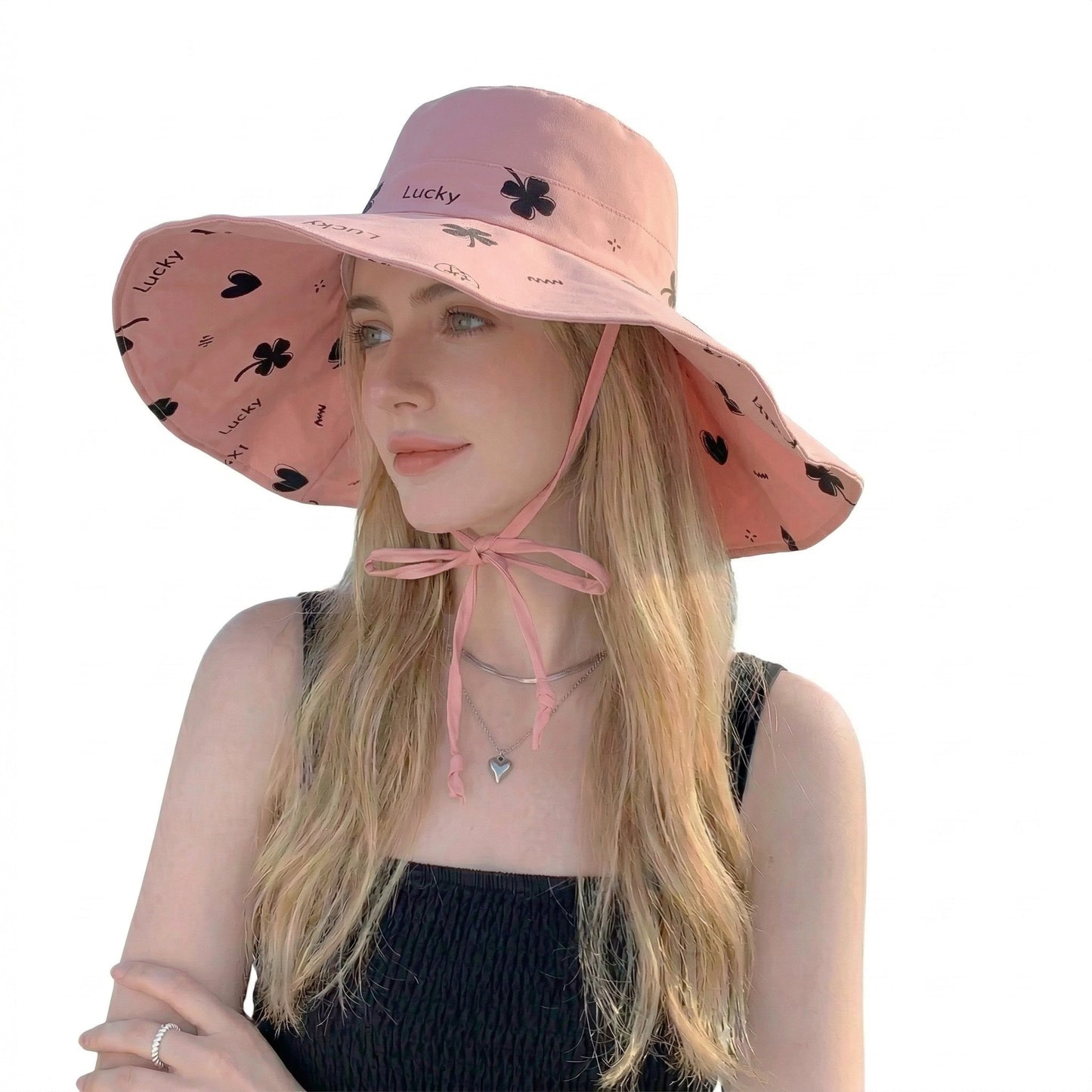 Reversible Bucket Hat Wide Brim Sun Hat Floral Print Adjustable Chin Strap Outdoor Beach Hat