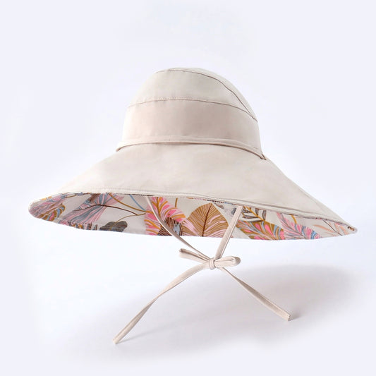 Reversible Wide Brim Sun Hat UV Protection Floral Print Beach Outdoor Bucket Hat