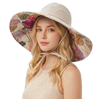 Reversible Wide Brim Sun Hat UV Protection Floral Print Beach Outdoor Bucket Hat