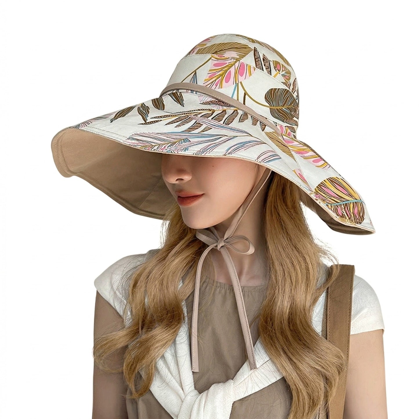 Reversible Wide Brim Sun Hat UV Protection Floral Print Beach Outdoor Bucket Hat