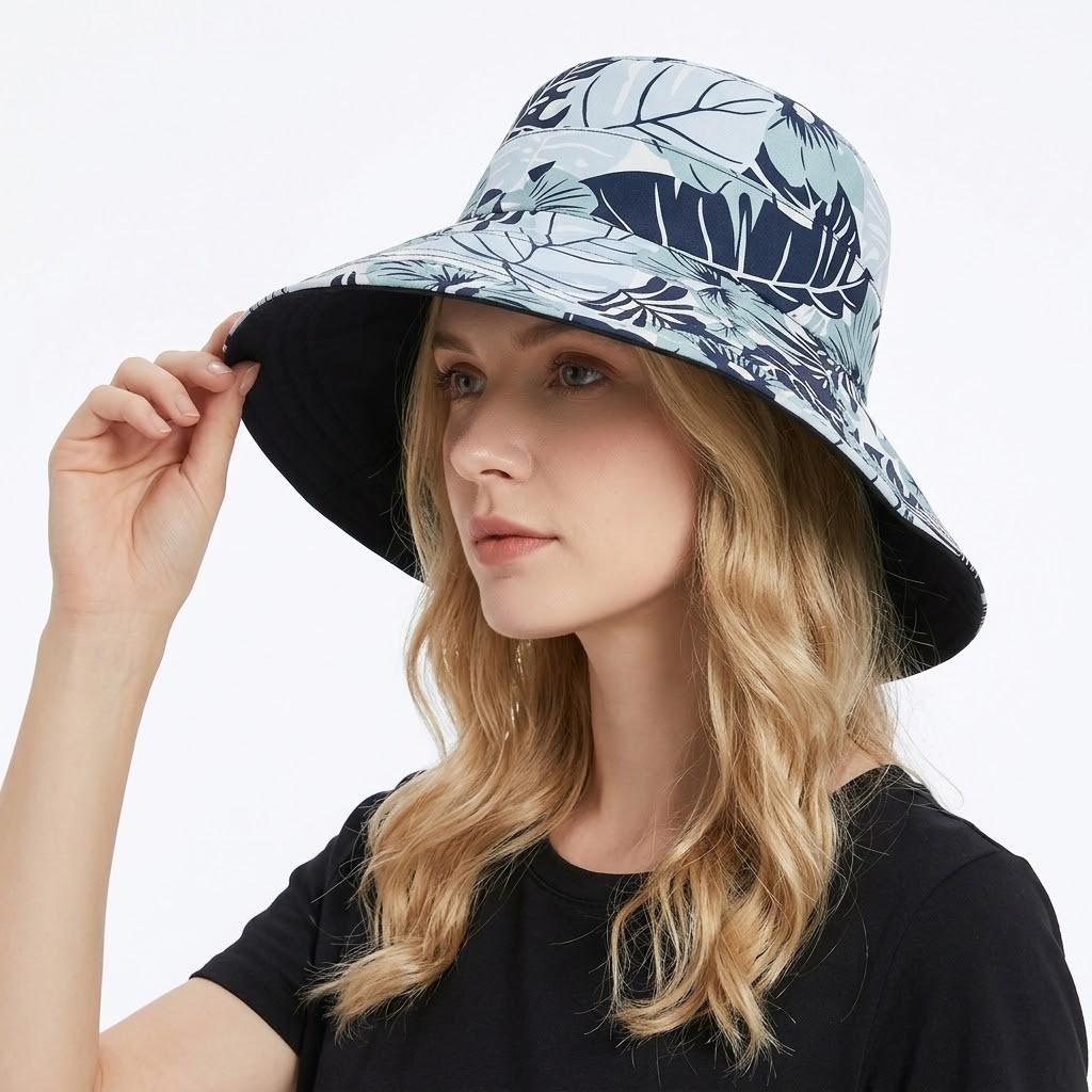 Reversible Floral Bucket Hat Wide Brim Sun Hat UV Protection Beach Travel Cap