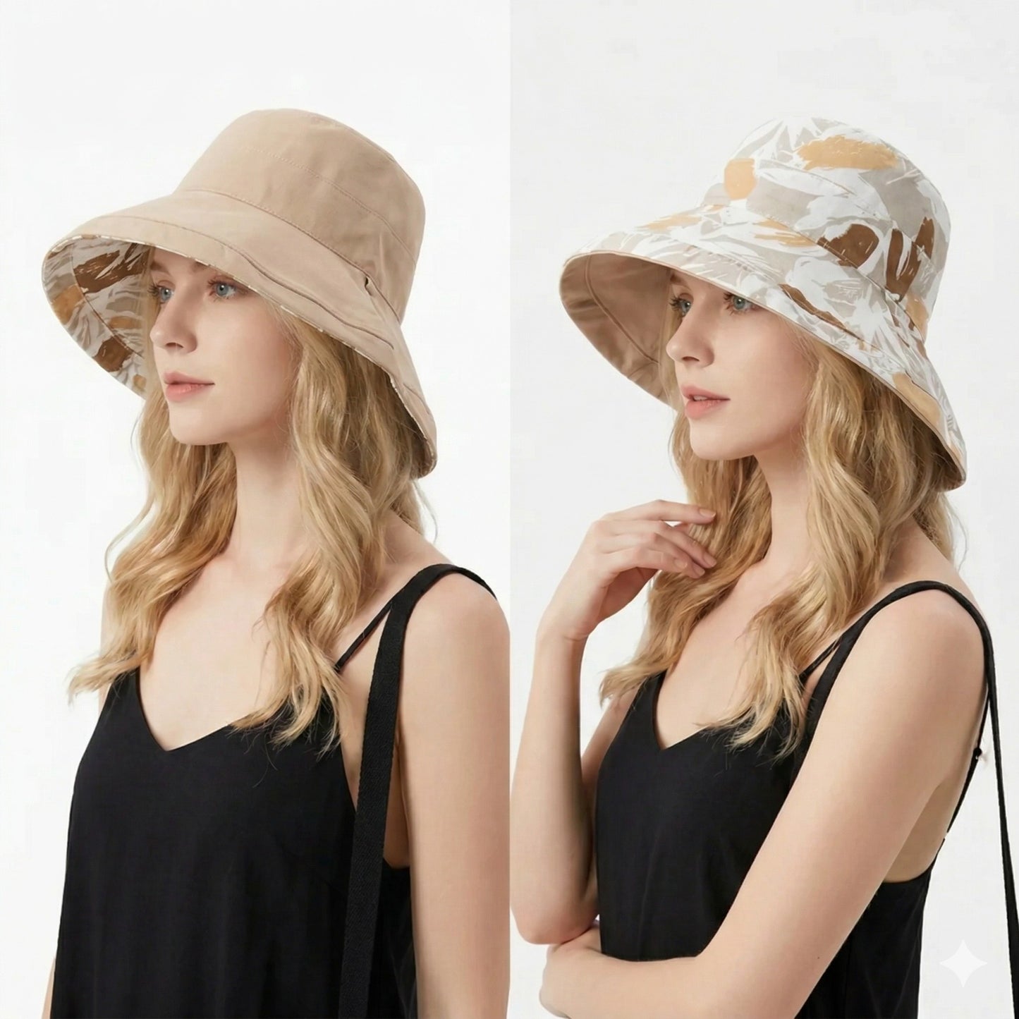 Reversible Floral Bucket Hat Wide Brim Sun Hat UV Protection Beach Travel Cap
