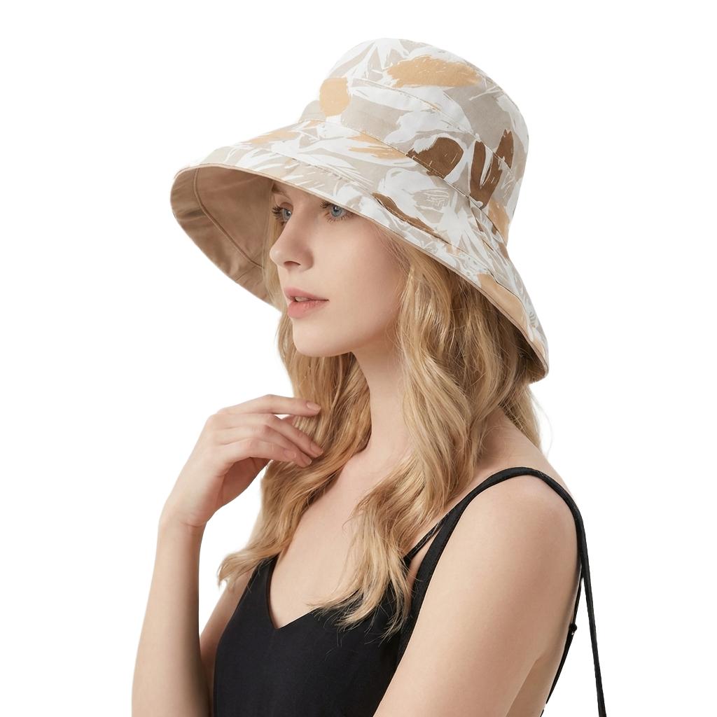 Reversible Floral Bucket Hat Wide Brim Sun Hat UV Protection Beach Travel Cap