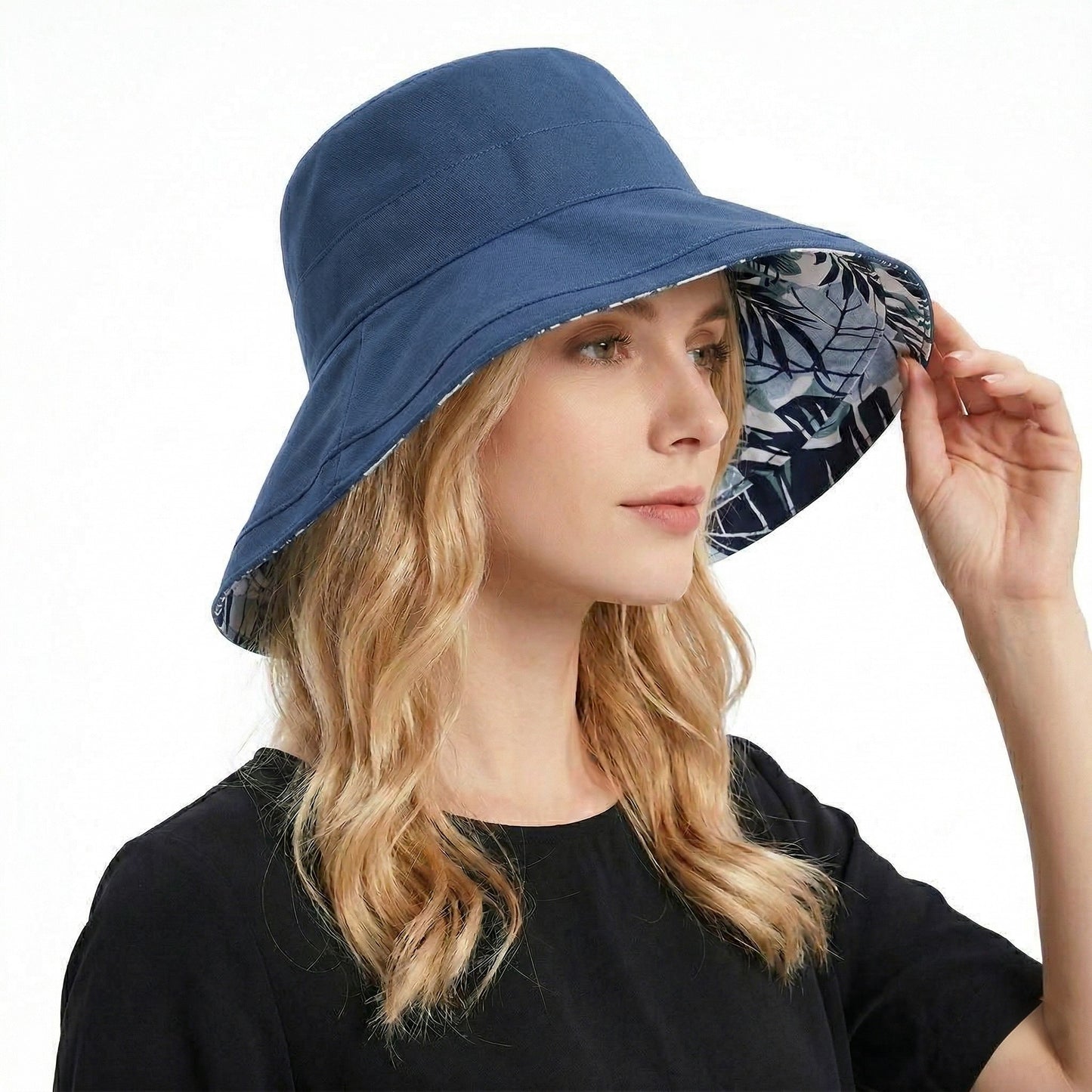 Reversible Floral Bucket Hat Wide Brim Sun Hat UV Protection Beach Travel Cap