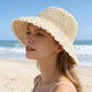 Women Straw Bucket Hat Wide Brim Lightweight Sun Hat with Lace Trim Detail