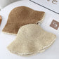 Women Straw Bucket Hat Wide Brim Lightweight Sun Hat with Lace Trim Detail
