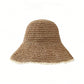 Women Straw Bucket Hat Wide Brim Lightweight Sun Hat with Lace Trim Detail