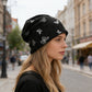 Women Butterfly Embroidery Slouchy Beanie Soft Lightweight Breathable Casual Hat