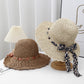 Women Woven Straw Sun Hat Wide Brim Lightweight Hat with Floral Ribbon Tie Detail