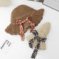 Women Woven Straw Sun Hat Wide Brim Lightweight Hat with Floral Ribbon Tie Detail