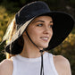 Women Wide Brim Sun Hat with Ponytail Opening Adjustable Chin Strap Breathable Mesh Panel
