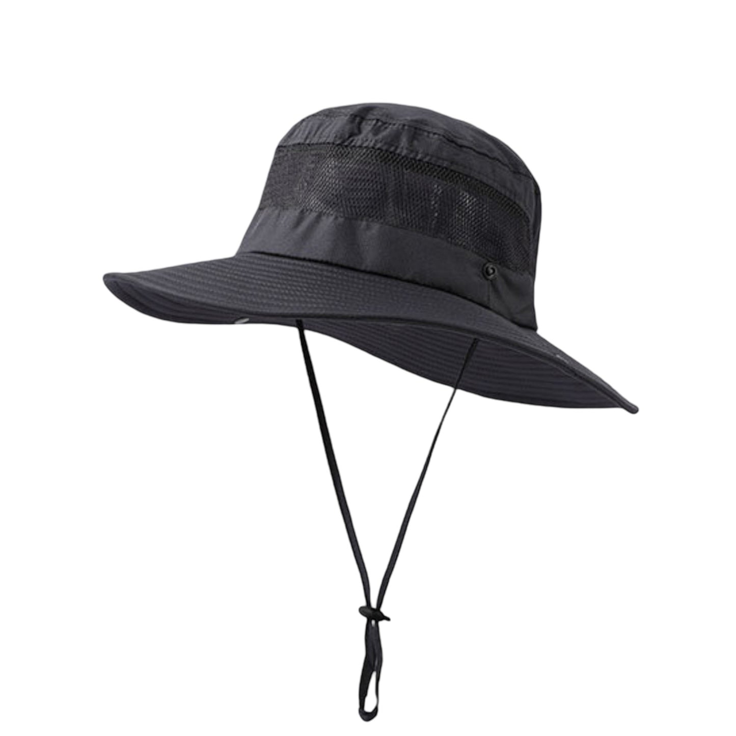 Women Wide Brim Sun Hat with Ponytail Opening Adjustable Chin Strap Breathable Mesh Panel