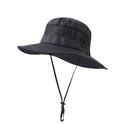 Women Wide Brim Sun Hat with Ponytail Opening Adjustable Chin Strap Breathable Mesh Panel