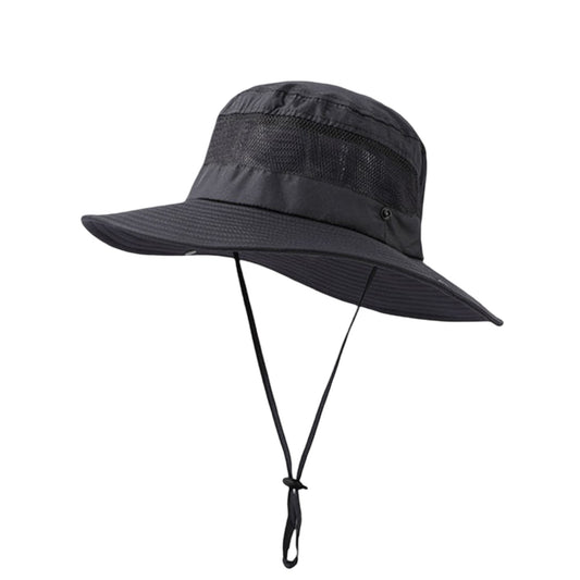 Women Wide Brim Sun Hat with Ponytail Opening Adjustable Chin Strap Breathable Mesh Panel