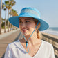 Women Wide Brim Sun Hat with Ponytail Opening Adjustable Chin Strap Breathable Mesh Panel