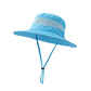Women Wide Brim Sun Hat with Ponytail Opening Adjustable Chin Strap Breathable Mesh Panel