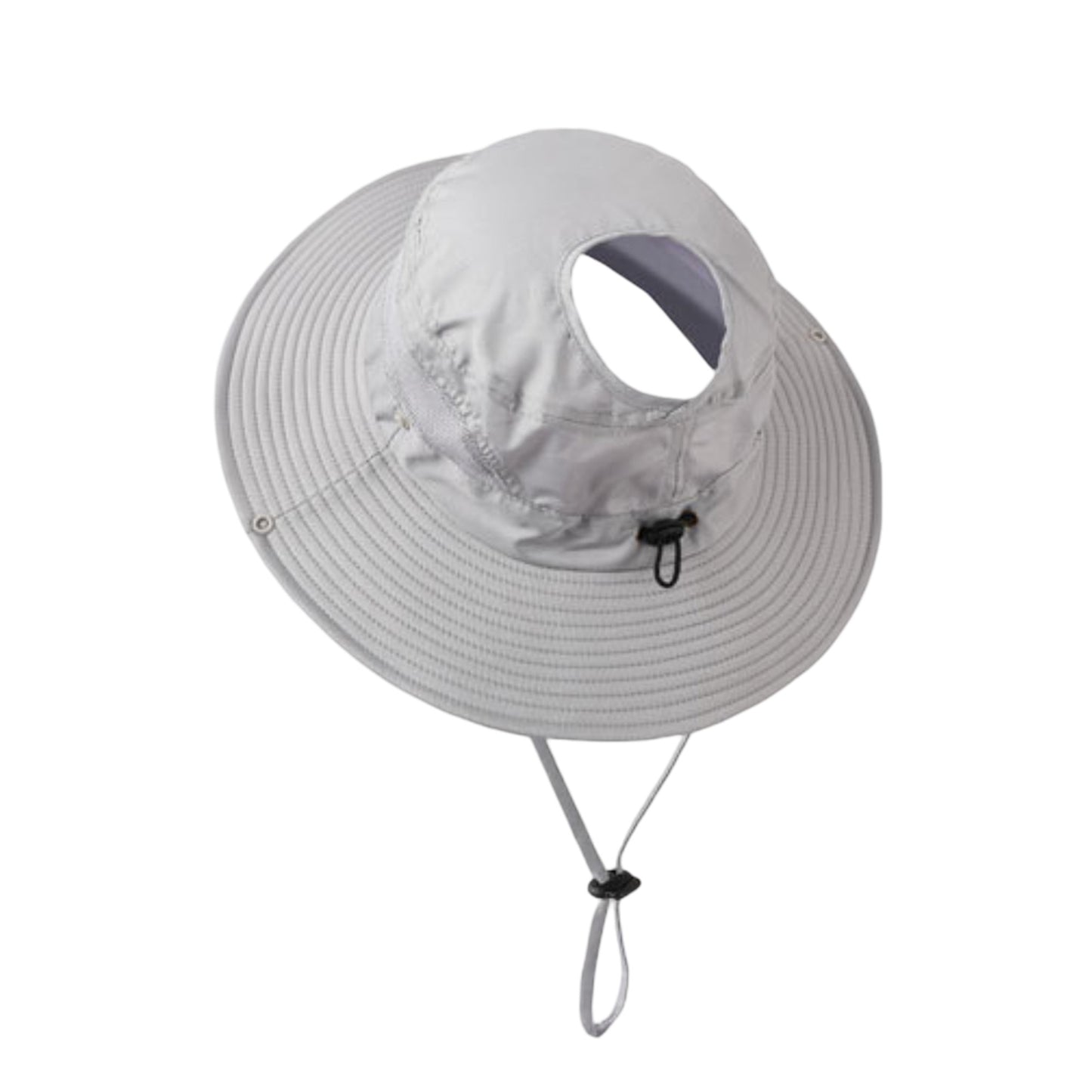 Women Wide Brim Sun Hat with Ponytail Opening Adjustable Chin Strap Breathable Mesh Panel