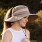 Women Wide Brim Sun Hat with Ponytail Opening Adjustable Chin Strap Breathable Mesh Panel
