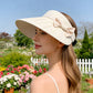 Women Wide Brim Visor Hat Pleated Design Adjustable Back Strap Sun Visor with Bow Detail
