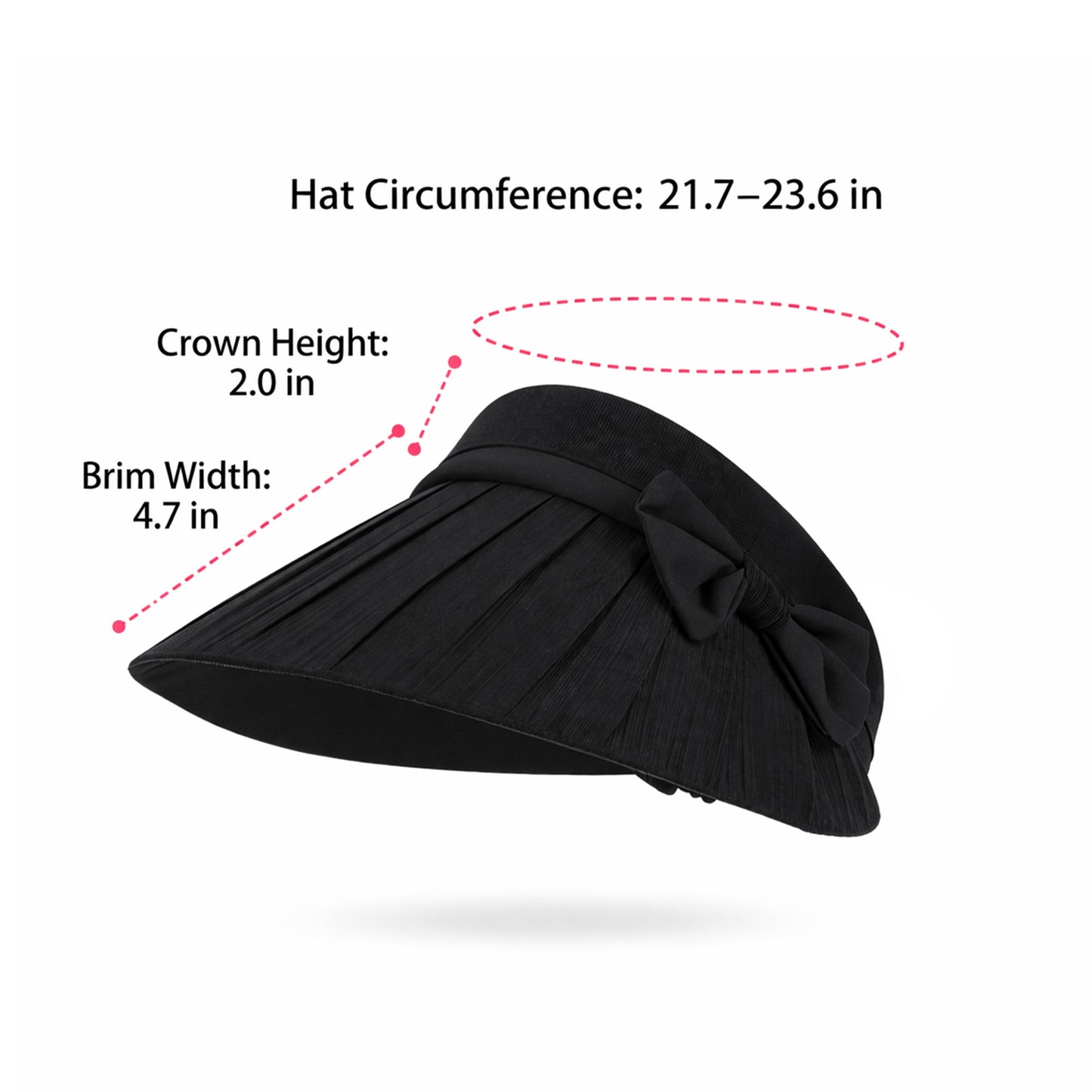 Women Wide Brim Visor Hat Pleated Design Adjustable Back Strap Sun Visor with Bow Detail