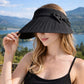 Women Wide Brim Visor Hat Pleated Design Adjustable Back Strap Sun Visor with Bow Detail
