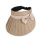 Women Wide Brim Visor Hat Pleated Design Adjustable Back Strap Sun Visor with Bow Detail