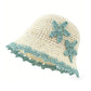 Women Woven Straw Bucket Hat Wide Brim Lightweight Sun Hat with Floral Applique Detail