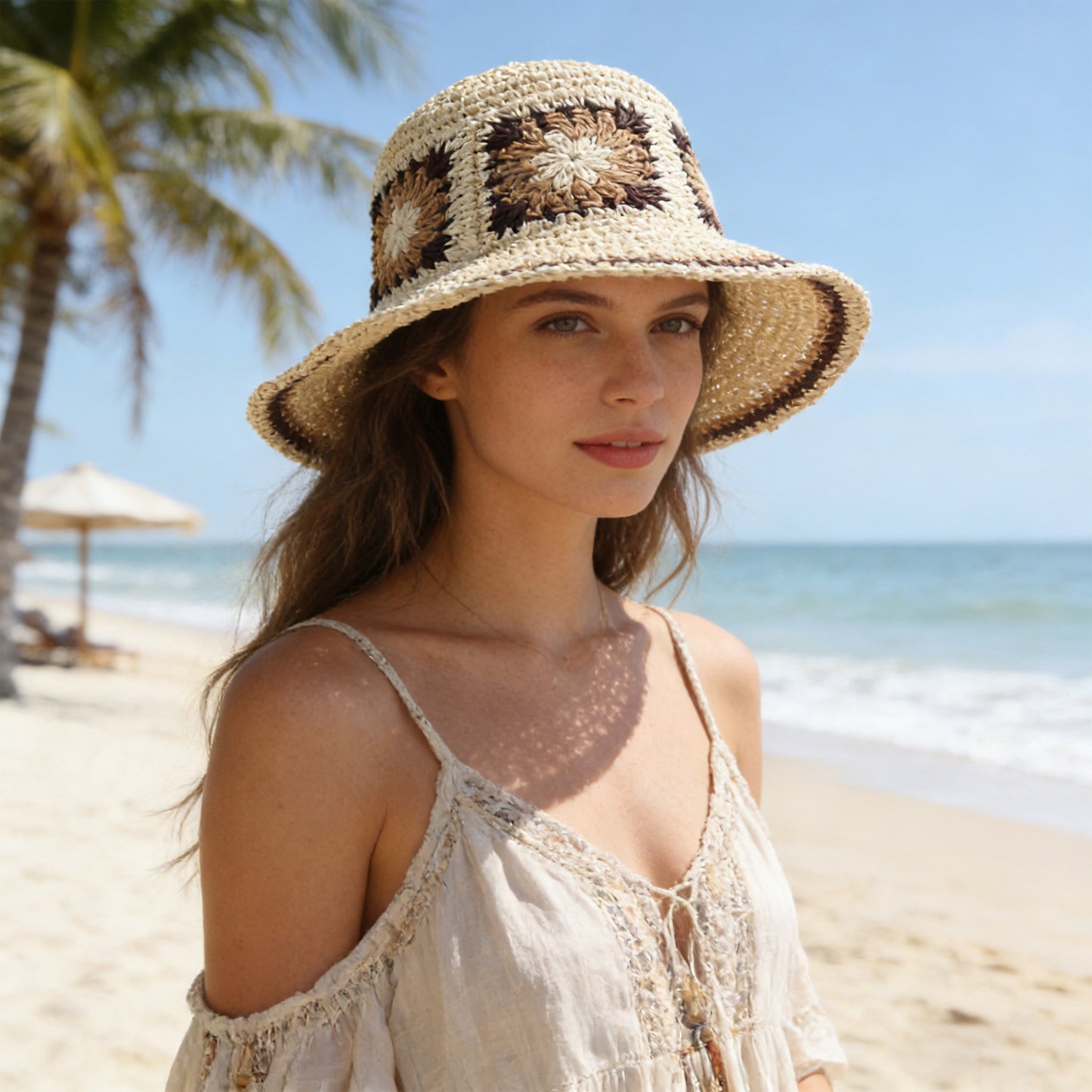 Women Bucket Hat Wide Brim Crochet Pattern Lightweight Casual Sun Hat