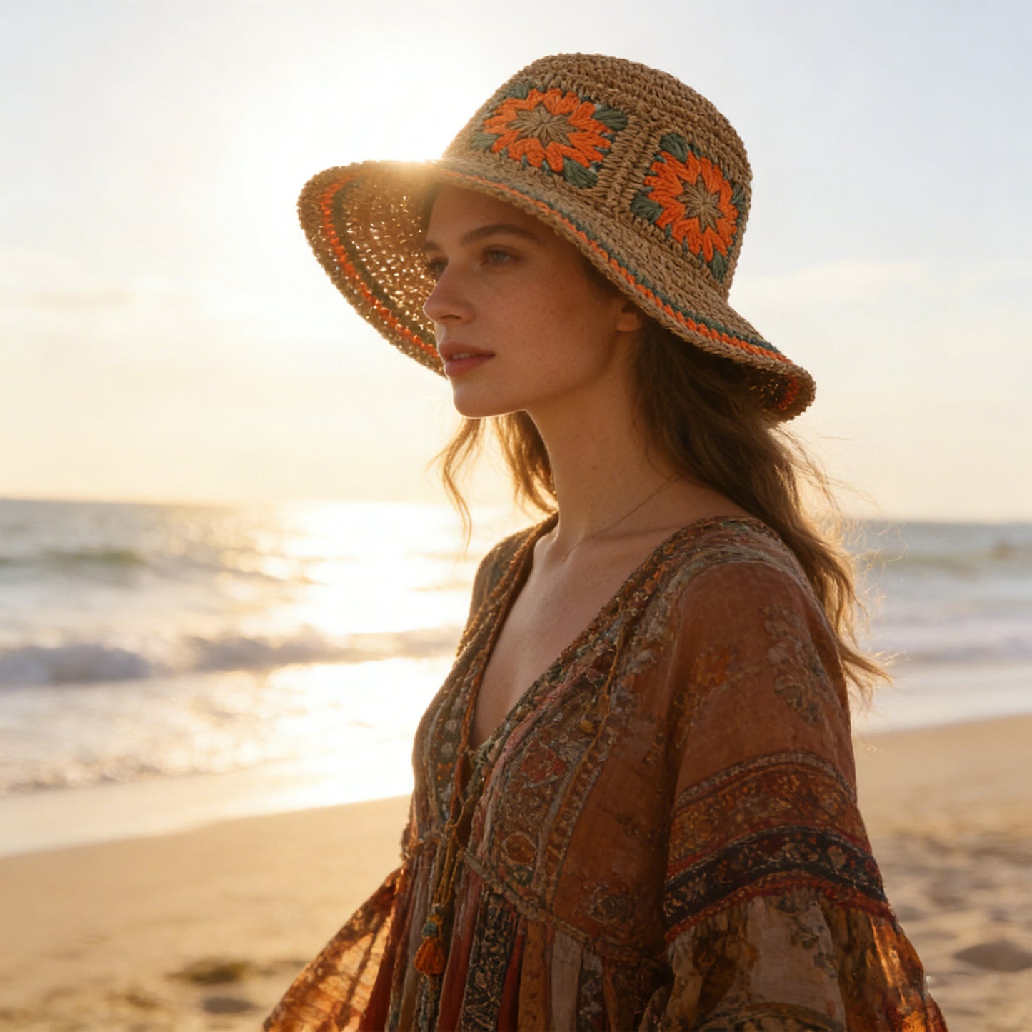 Women Bucket Hat Wide Brim Crochet Pattern Lightweight Casual Sun Hat