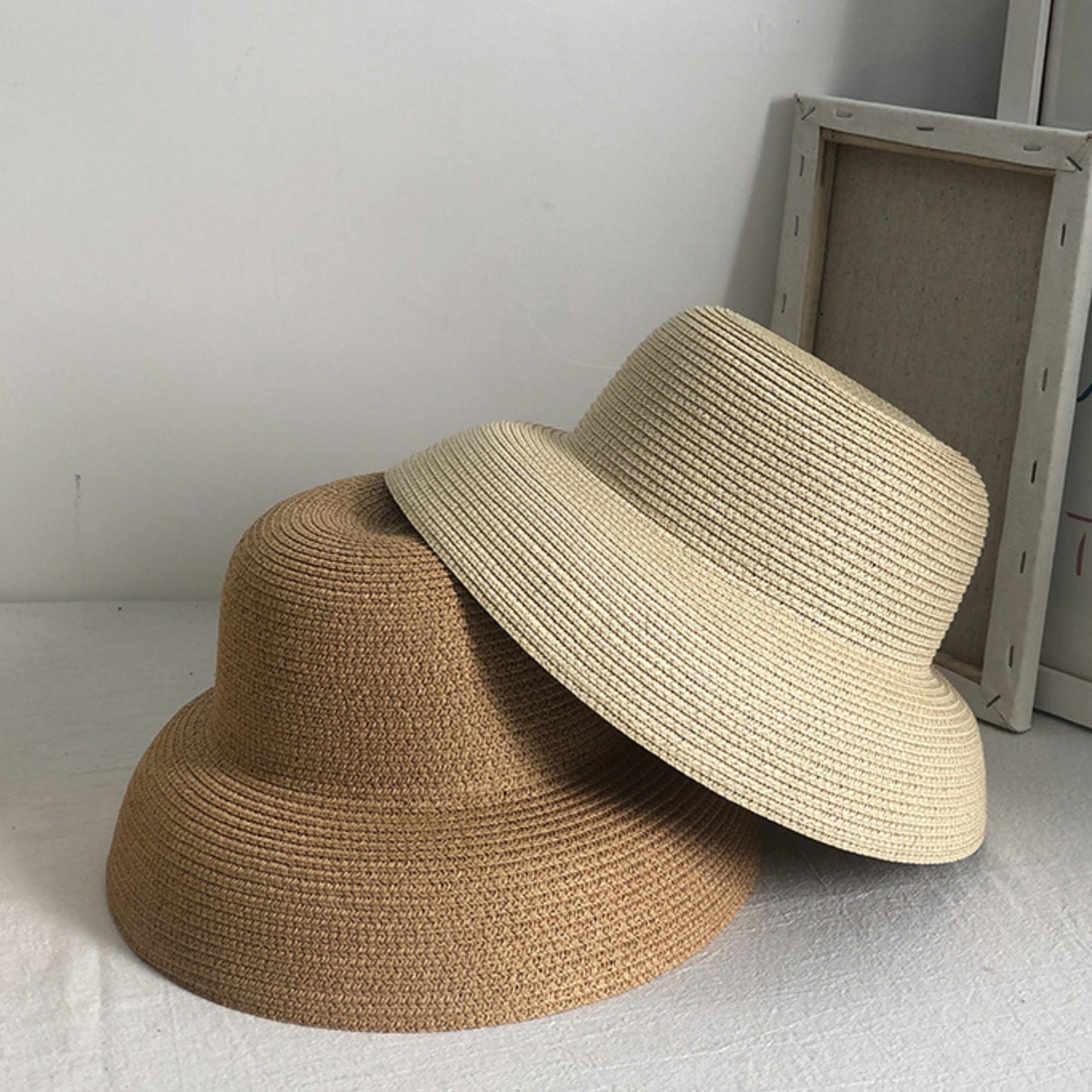 Women Wide Brim Bucket Hat Lightweight Woven Sun Hat Classic Solid Casual Hat