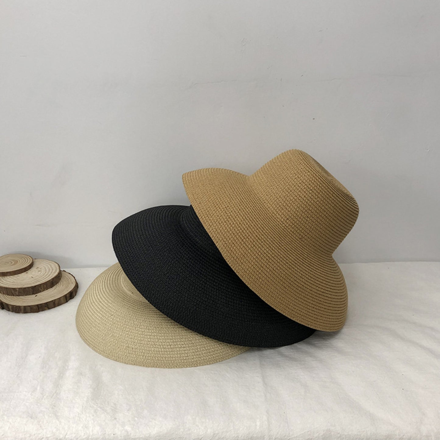 Women Wide Brim Bucket Hat Lightweight Woven Sun Hat Classic Solid Casual Hat