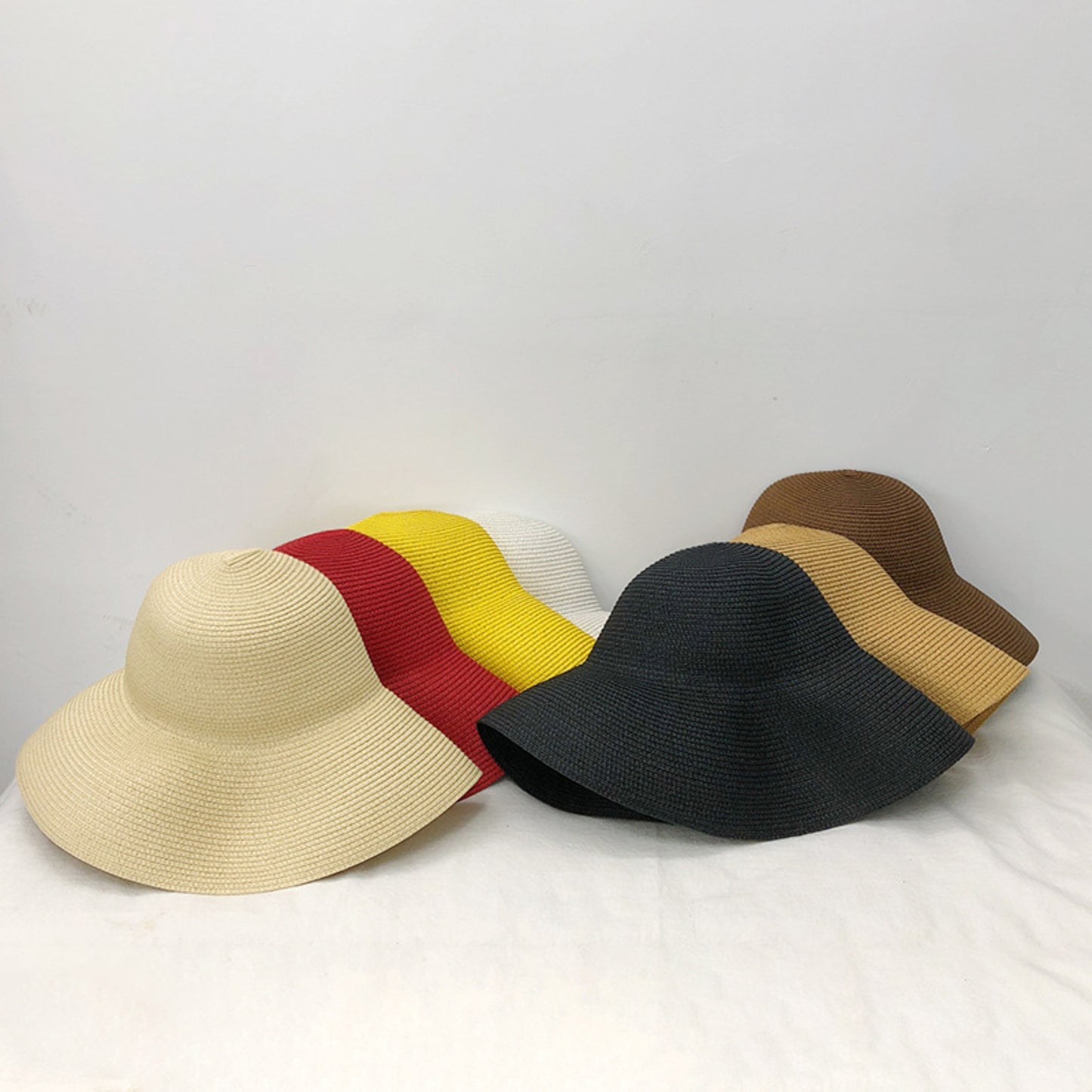 Women Wide Brim Bucket Hat Lightweight Woven Sun Hat Classic Solid Casual Hat