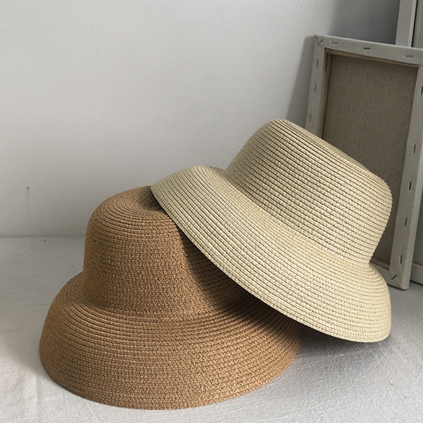 Women Wide Brim Bucket Hat Lightweight Woven Sun Hat Classic Solid Casual Hat