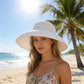 Women Wide Brim Bucket Hat Lightweight Woven Sun Hat Classic Solid Casual Hat