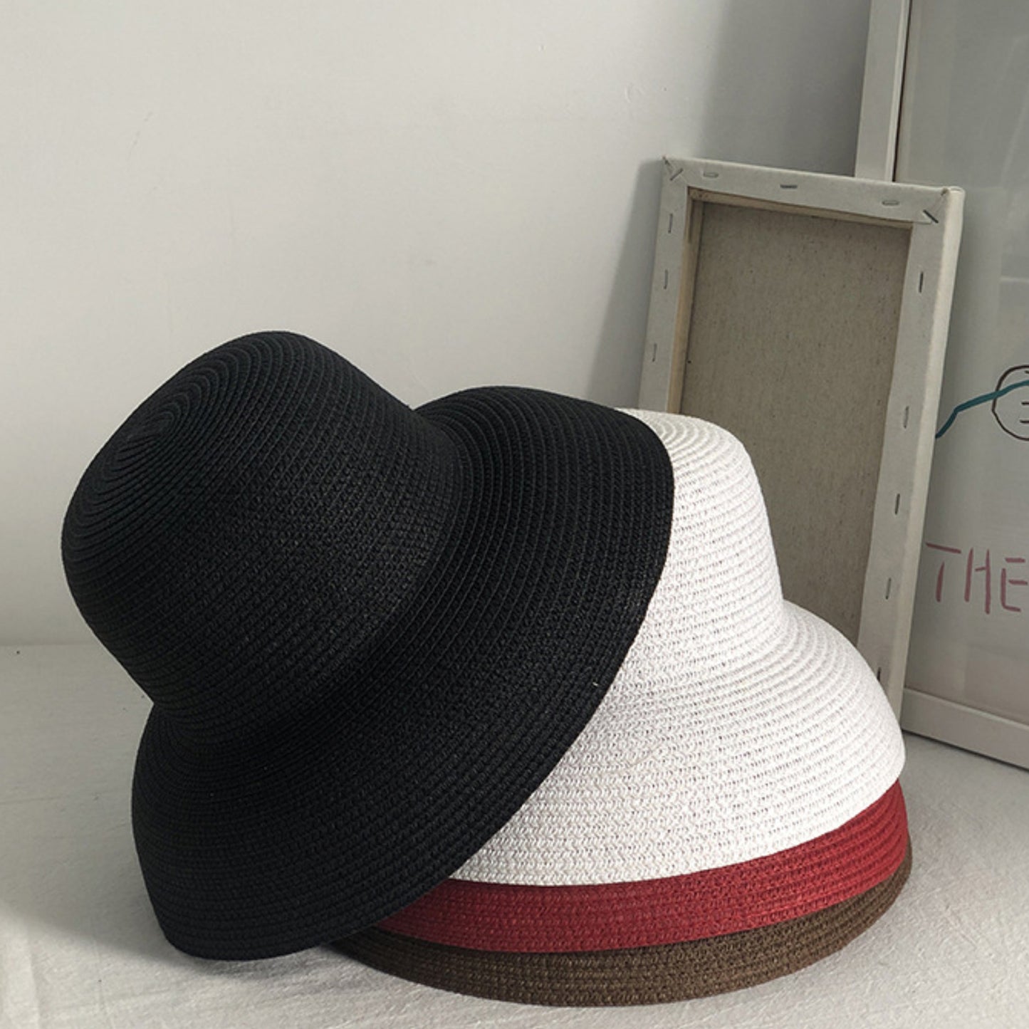 Women Wide Brim Bucket Hat Lightweight Woven Sun Hat Classic Solid Casual Hat