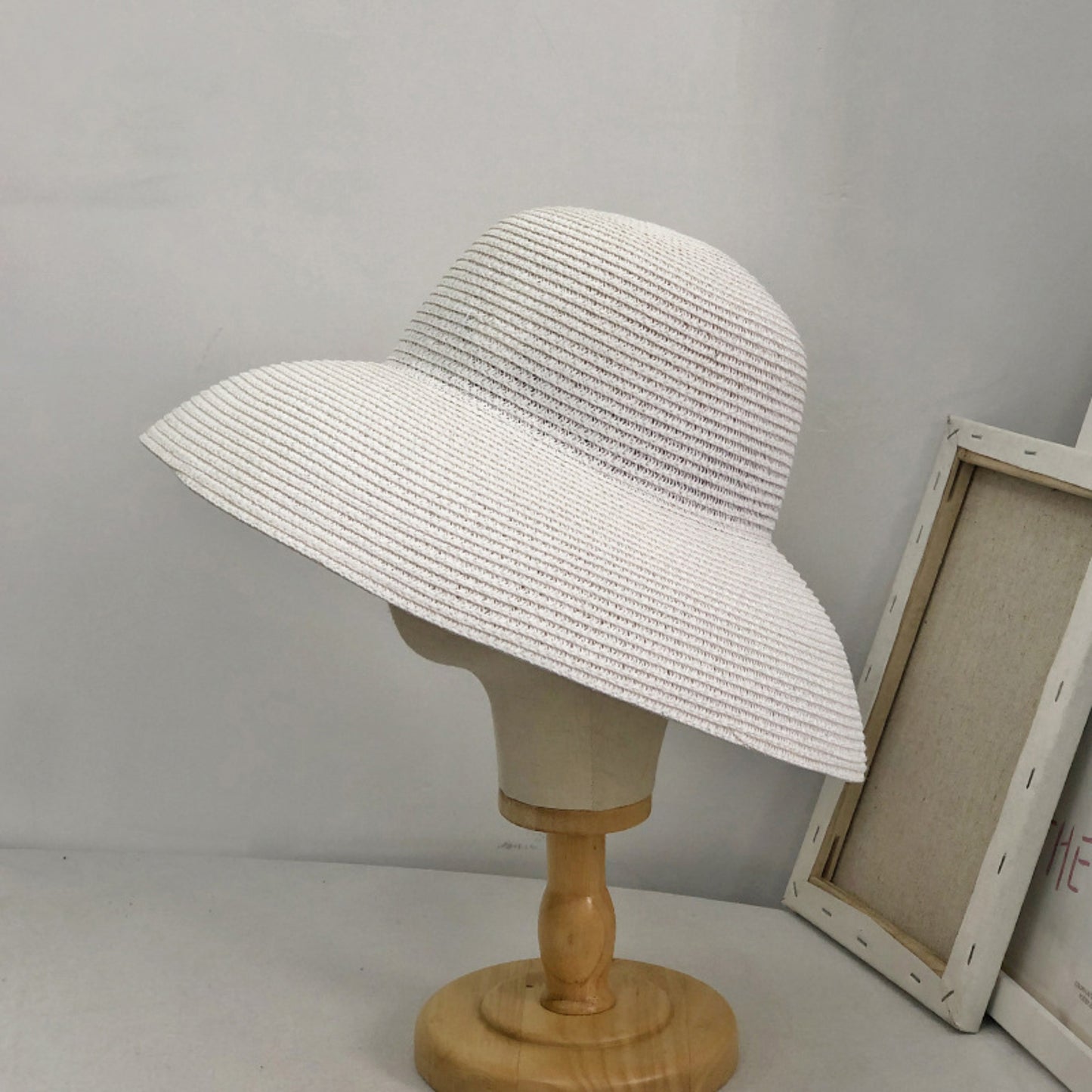 Women Wide Brim Bucket Hat Lightweight Woven Sun Hat Classic Solid Casual Hat