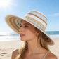 Women Wide Brim Sun Hat Striped Woven Design Lightweight Summer Hat Classic Floppy Style