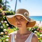 Women Wide Brim Sun Hat with Floral Accent Adjustable Fit Elegant Summer Beach Hat