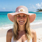 Women Wide Brim Sun Hat with Floral Accent Adjustable Fit Elegant Summer Beach Hat