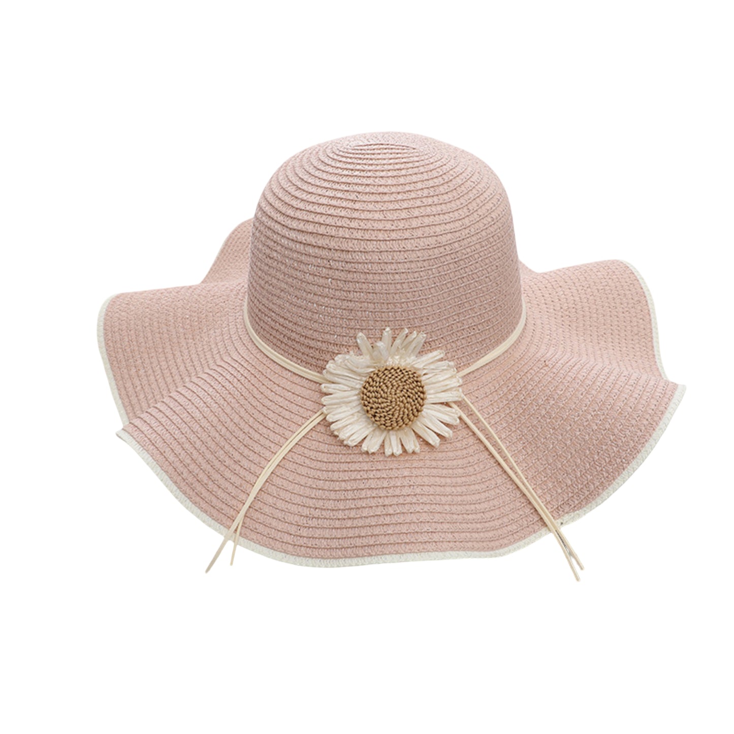 Women Wide Brim Sun Hat with Floral Accent Adjustable Fit Elegant Summer Beach Hat
