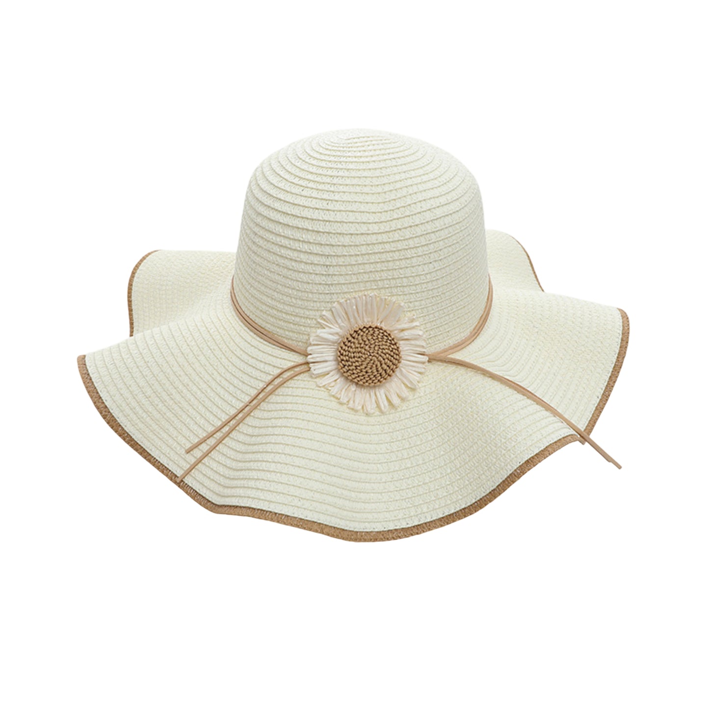 Women Wide Brim Sun Hat with Floral Accent Adjustable Fit Elegant Summer Beach Hat