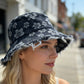 Women Floral Bucket Hat Distressed Edge Casual Denim Style Sun Hat