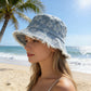 Women Floral Bucket Hat Distressed Edge Casual Denim Style Sun Hat